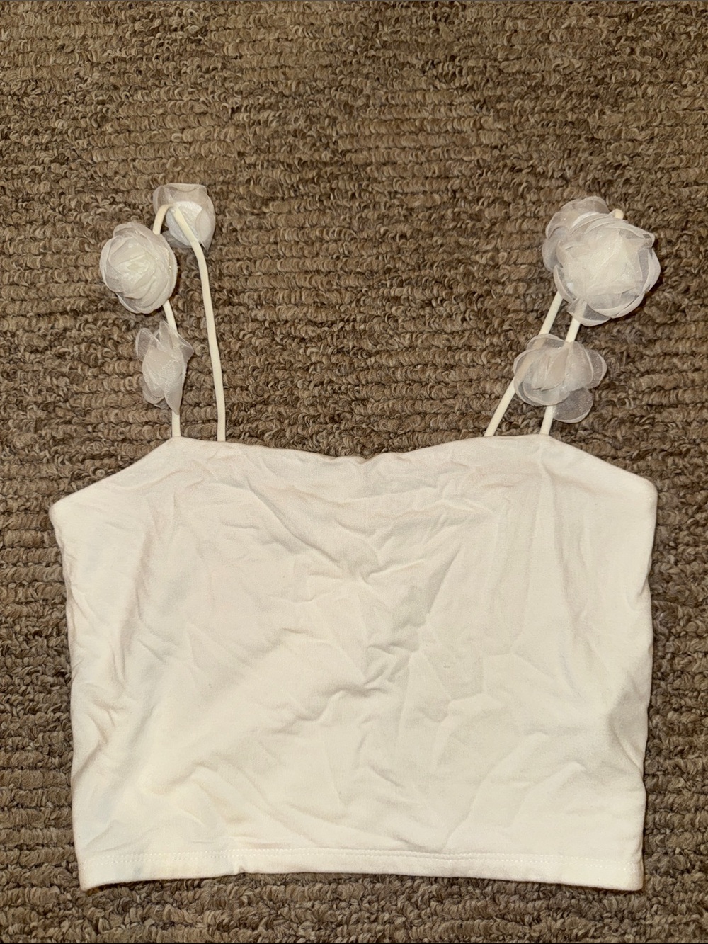 Beautiful Forever 21 White Floral-Trim Cropped Tank Top Size S Excellent Cond
